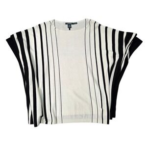 NWOT LAUREN RALPH LAUREN Knit Black White Striped Shawl Cape Poncho Sz. PM/Large